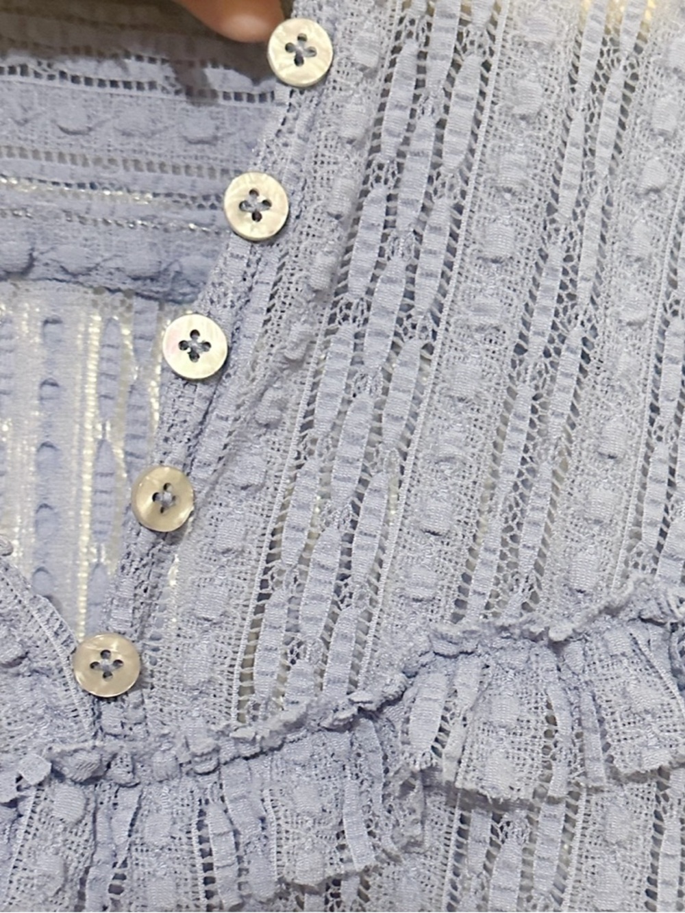 Anthropologie Periwinkle Pointelle Sheer
Ruffle V-Neck Bell Sleeve Top - Small - Picture 5 of 6